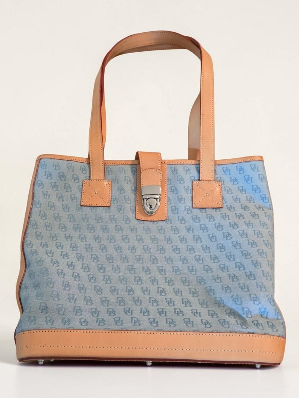 Dooney & Bourke Blue Canvas Tote with Tan Leather Trim and Pouch - Picture 2 of 10